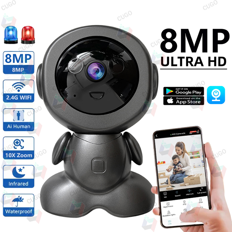 Home Security Robot - 8MP WiFi監視ロボットカメラ PTZセキュリティベビーモニター 双方向音声 カラーナイトビジョン AIスマートトラッキング