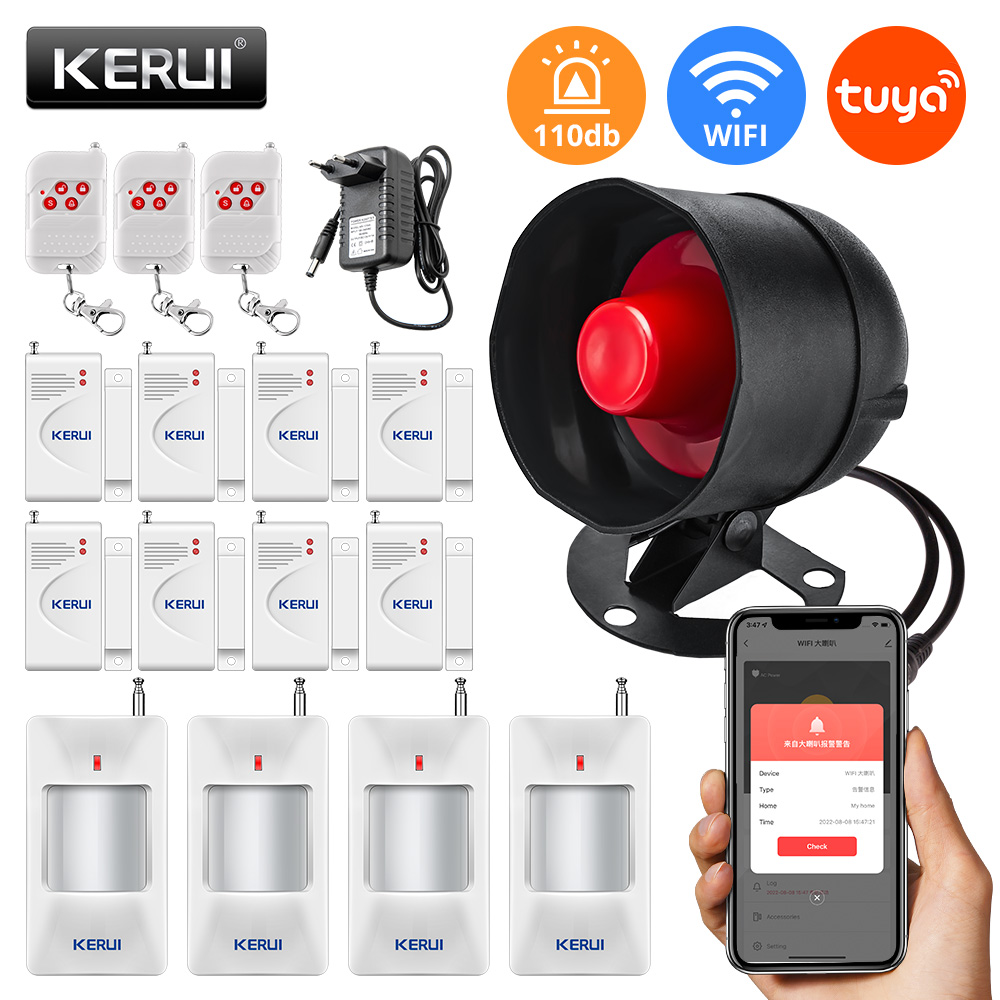 Sim Gsm Alarm - Kerui-家庭用セキュリティ警報システム,Wi-Fi,スピーカー,高デシベル,盗難防止サイレン,ドアと窓のセンサー,家の動き