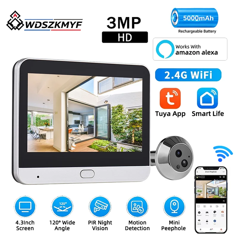 Tuya 3MP スマートWiFiデジタルドアビューカメラ  - Home Security Front Door Camera のレビューと価格