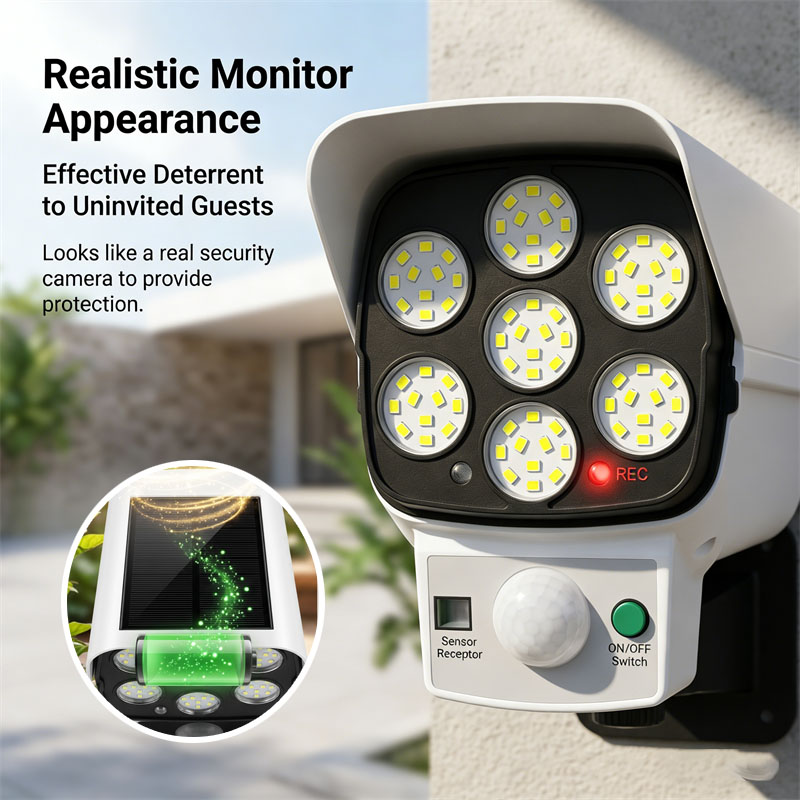 ソーラー式ダミーセキュリティカメラ、モーションセンサー付きL - Home Security Flood Lights のレビューと価格